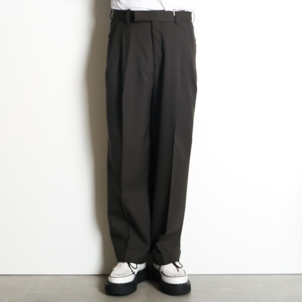 Double Pleated Semi Easy Trousers - Dark Sage / 3/60 オーガニックウールサバイバルクロス® - ダブルプリーテッドセミイージートラウザーズ / A26C07PT02C