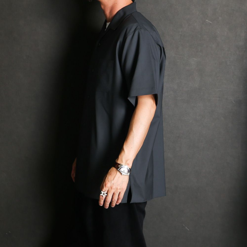 ITALIAN OPEN COLLAR S/S SHIRT - CHARCOAL / オーガニックウール2/80トロピカル - イタリアンオープンカラーS/Sシャツ / A26B04SH03B