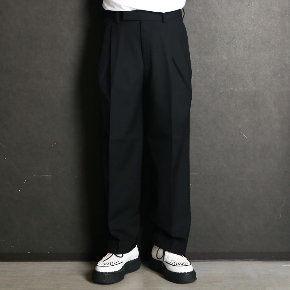 Double Pleated Semi Easy Trousers - Black / 3/60 オーガニックウールサバイバルクロス® - ダブルプリーテッドセミイージートラウザーズ / A26C07PT02C