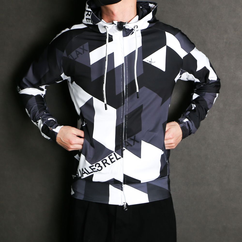 1PIU1UGUALE3 RELAX - GEOMETRIC RASH GUARD ZIP HOODIE