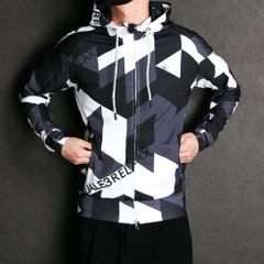 GEOMETRIC RASH GUARD ZIP HOODIE / 幾何学柄 ロゴ ラッシュガード ジップアップパーカー / USO-22046