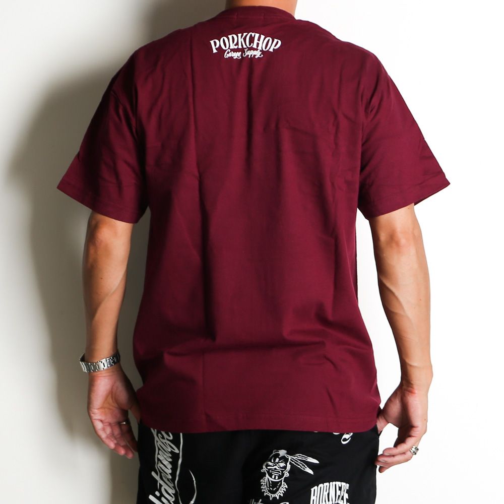 PORKCHOP - PORK FRONT TEE 25 - BURGUNDY / ショートスリーブT