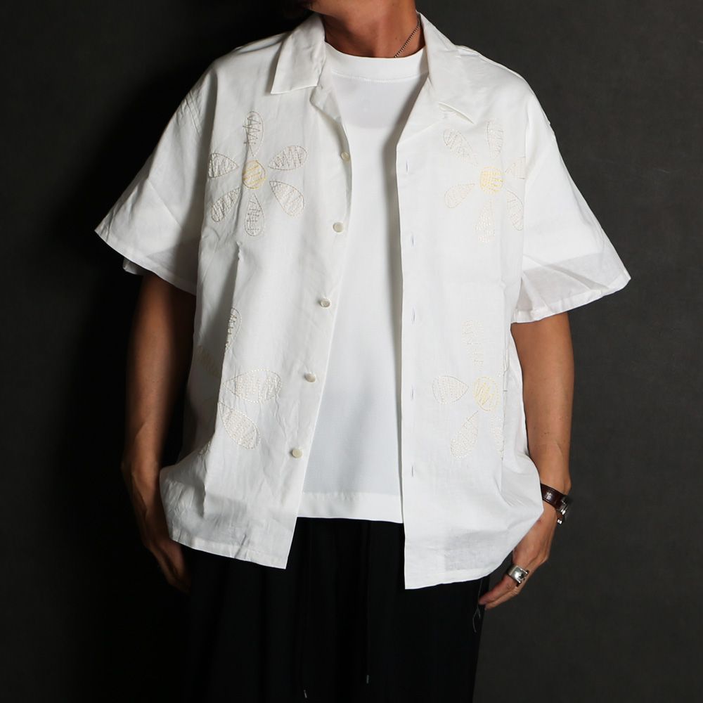 【ラスト1点-サイズS】 Aloha shirt - Big flowers embroidery / アロハシャツ - ビッグフラワーエンブロイダリー / SN-616A