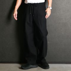 DOUBLE PLEATED EASY TROUSERS - BLACK / オーガニックコットン サバイバルクロス - ダブルプリーテッドワイドトラウザーズ / A26A93PT02C