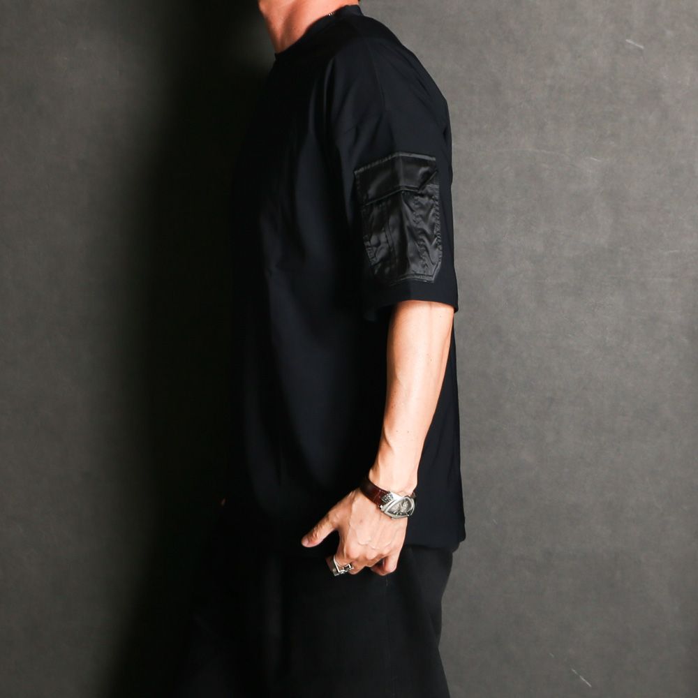 MILITARY NYLON OVER TEE - BLACK / ナイロンポケットビッグTシャツ / RC40-T-008