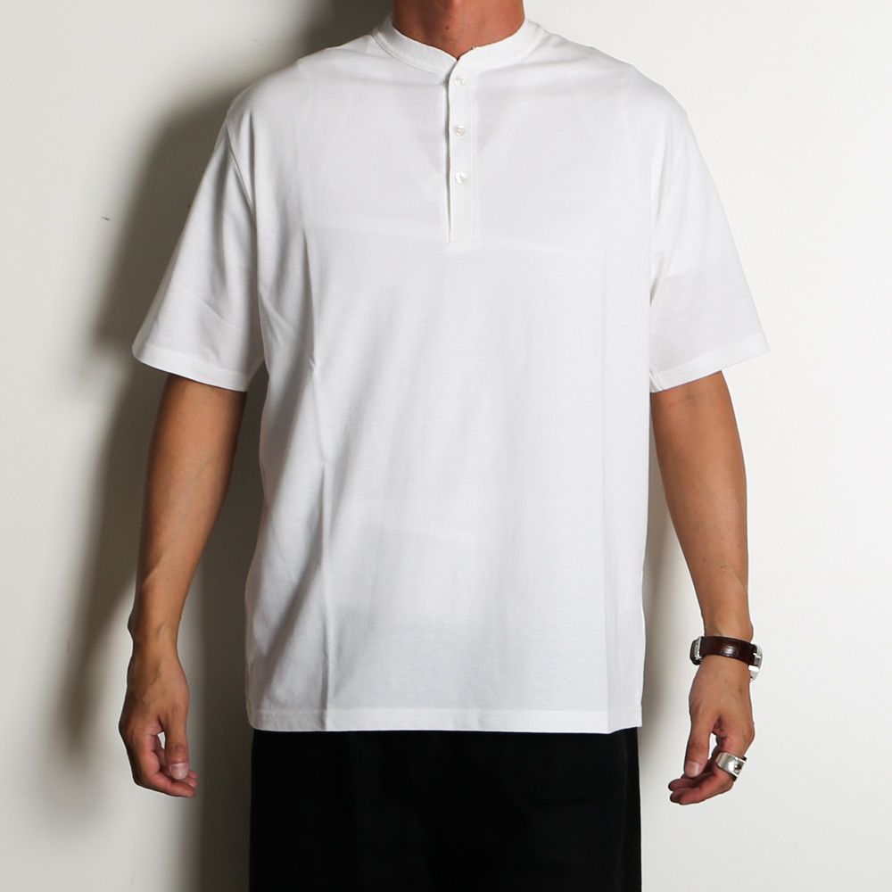 【ラスト1点-サイズ4】 HENLEY NECK TEE - WHITE / 30/1オーガニックコットン空紡天竺 - ヘンリーネックTee / M26B14CS01B