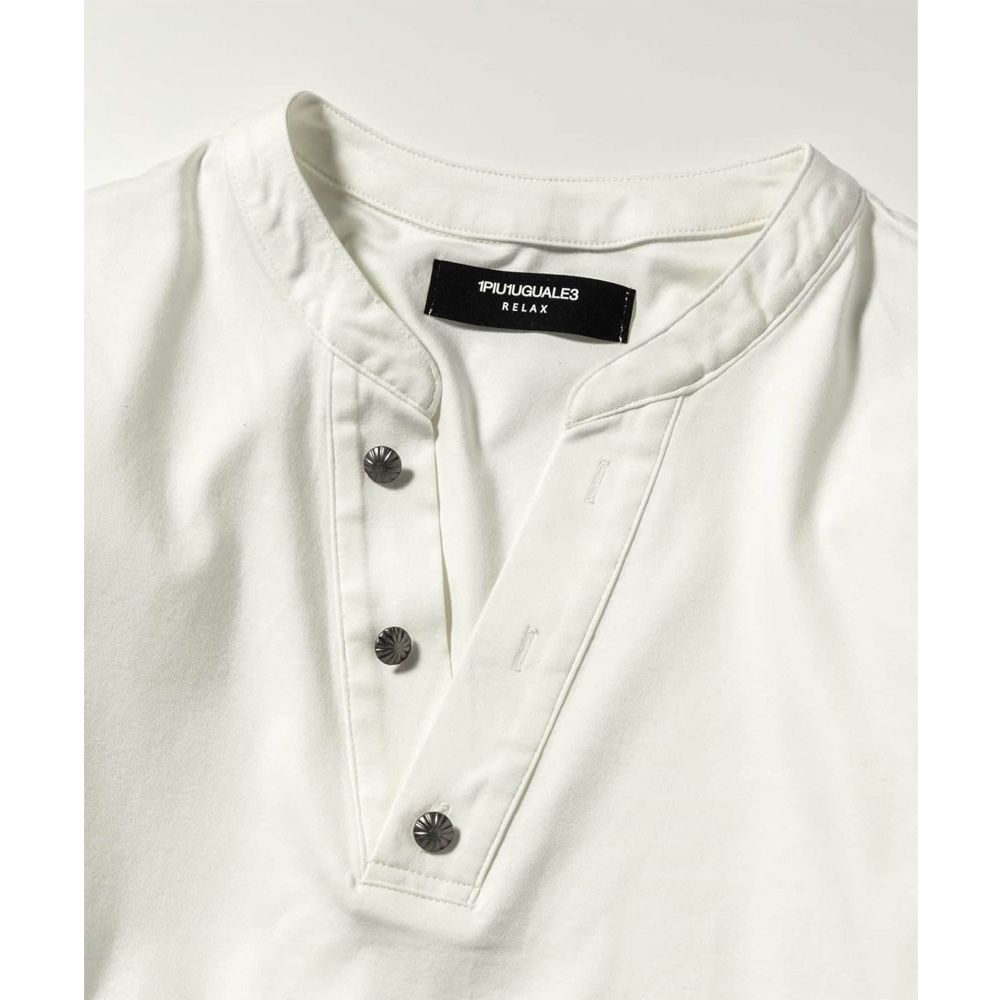 HENLEY NECK SUPER MERCERIZED LONG SLEEVE T-SHIRT - WHITE / ダブルシルケット ヘンリーネック ロングスリーブTシャツ / UST-24058