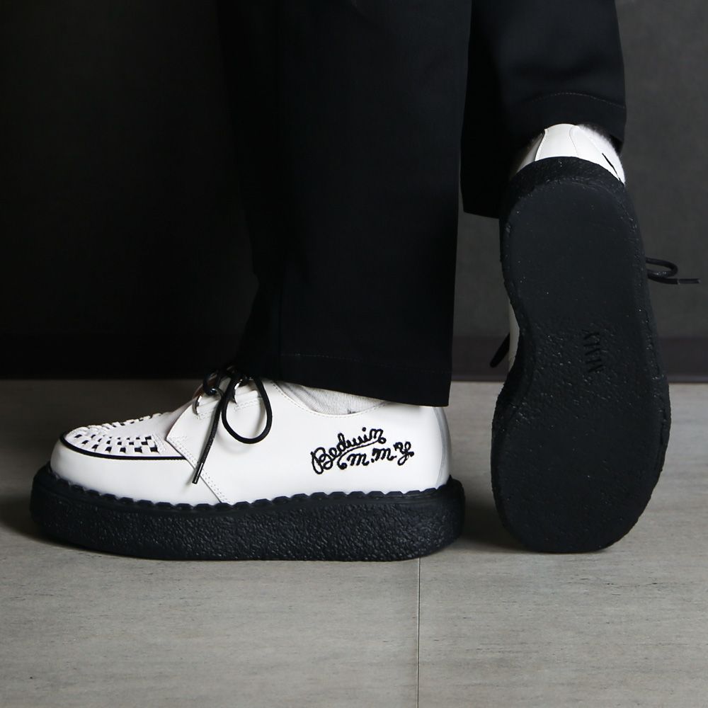 BEDWIN & THE MMY General Scale. / "DAVID" Leather Inter Lace Shoes - WHT × BLK / C15FW703