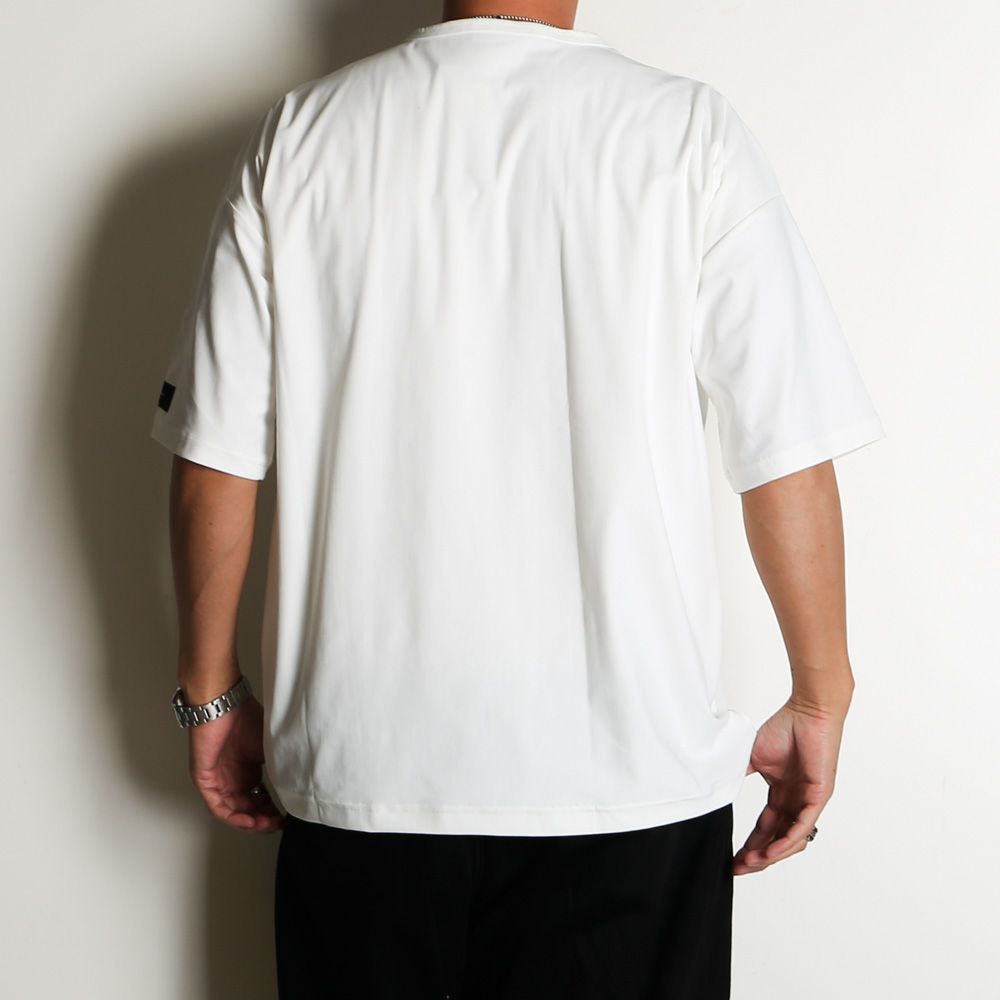 【ラスト1点-サイズ3】 leather pocket overnylon T - WHITE / エコレザーポケット ルーズTシャツ / RC35-T-005