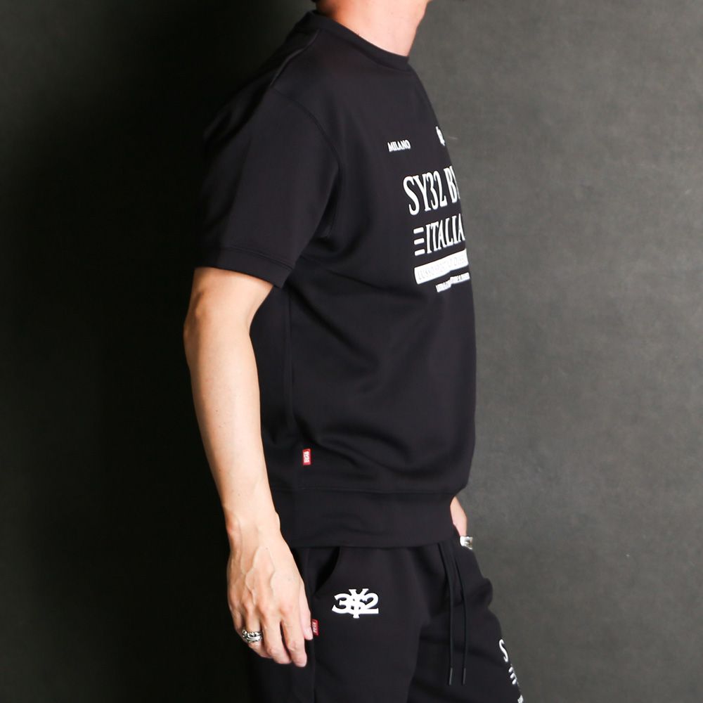 SPIRAL KNIT ZIP TEE - BLACK  / グラフィック ニットTシャツ / 15013