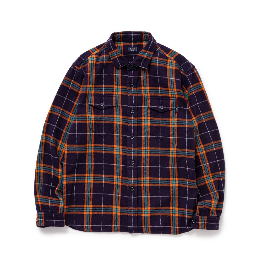 RATS - COTTON FLANNEL NAVY CHECK SHIRT / コットンフランネル RATS - COTTON FLANNEL NAVY CHECK SHIRT / コットンフランネル