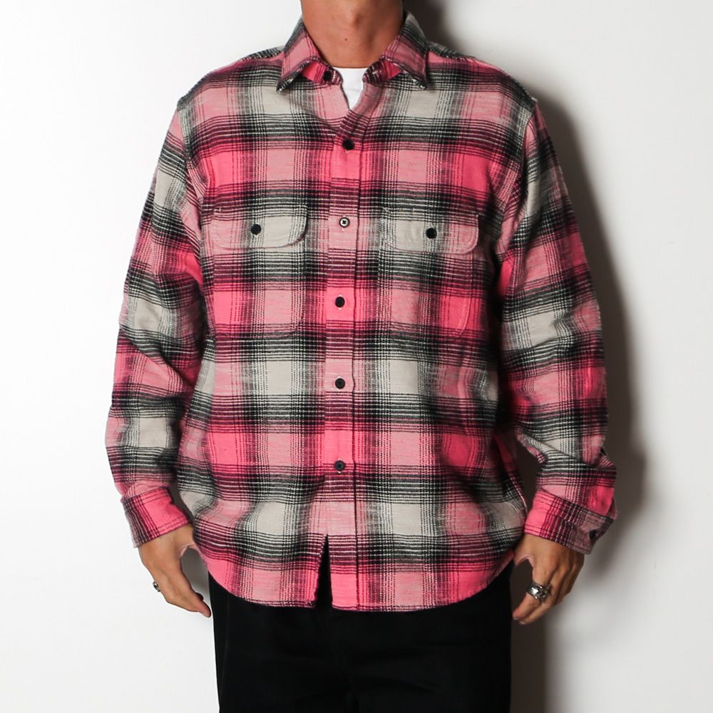 Heavy Cotton Flannel Ombre Work Shirt  - PINK / MDFBF09503