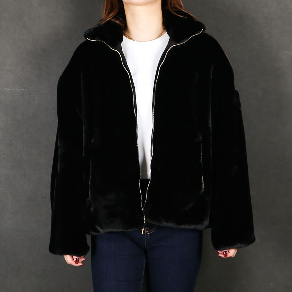 【レディース】 BARBRA バルブラ - BLACK / エコファー スタンドカラーブルゾン (フリース) / LJXA0038033588