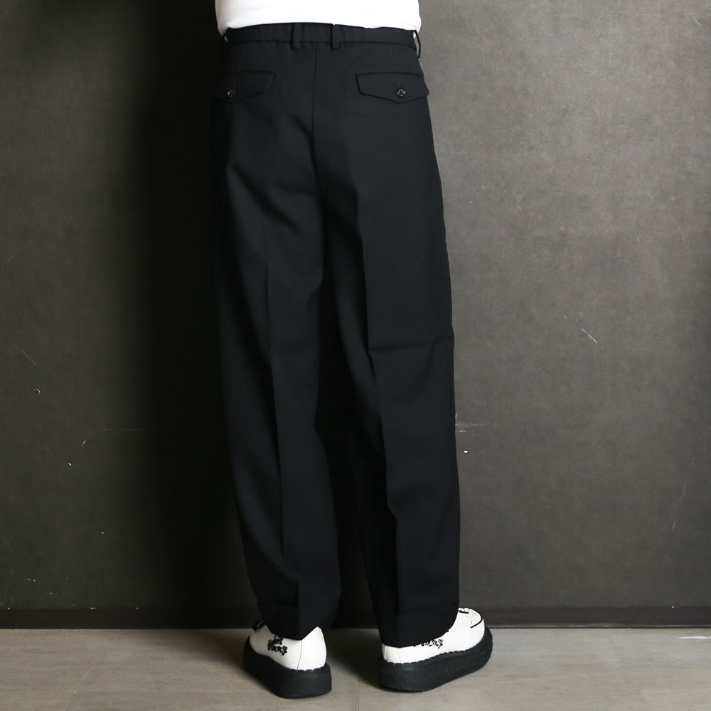 Double Pleated Semi Easy Trousers - Black / 3/60 オーガニックウールサバイバルクロス® - ダブルプリーテッドセミイージートラウザーズ / A26C07PT02C