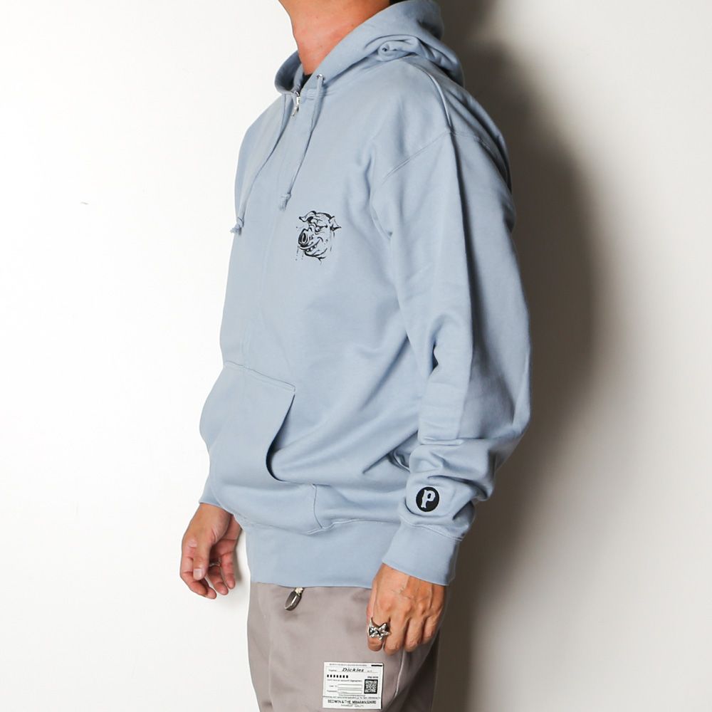 HUNGRY ZIP UP HOODIE - STONE BLUE / ジップアップパーカー