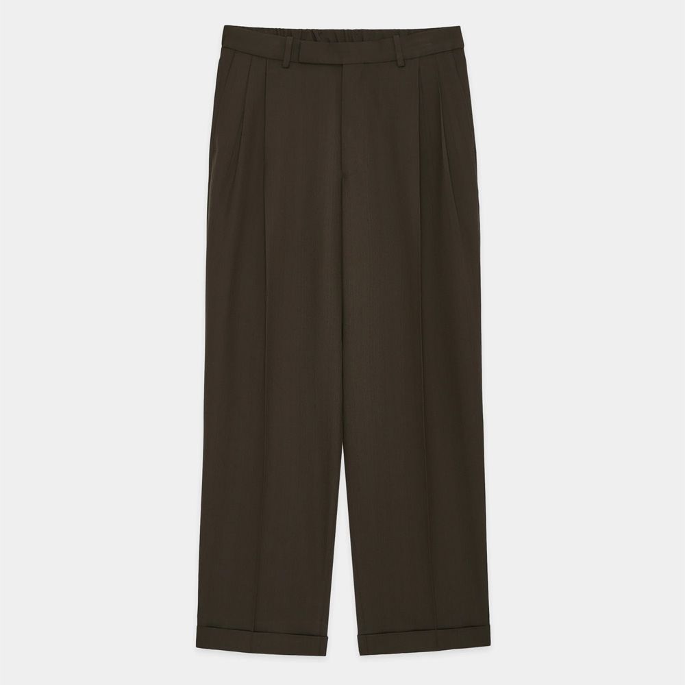 Double Pleated Semi Easy Trousers - Dark Sage / 3/60 オーガニックウールサバイバルクロス® - ダブルプリーテッドセミイージートラウザーズ / A26C07PT02C