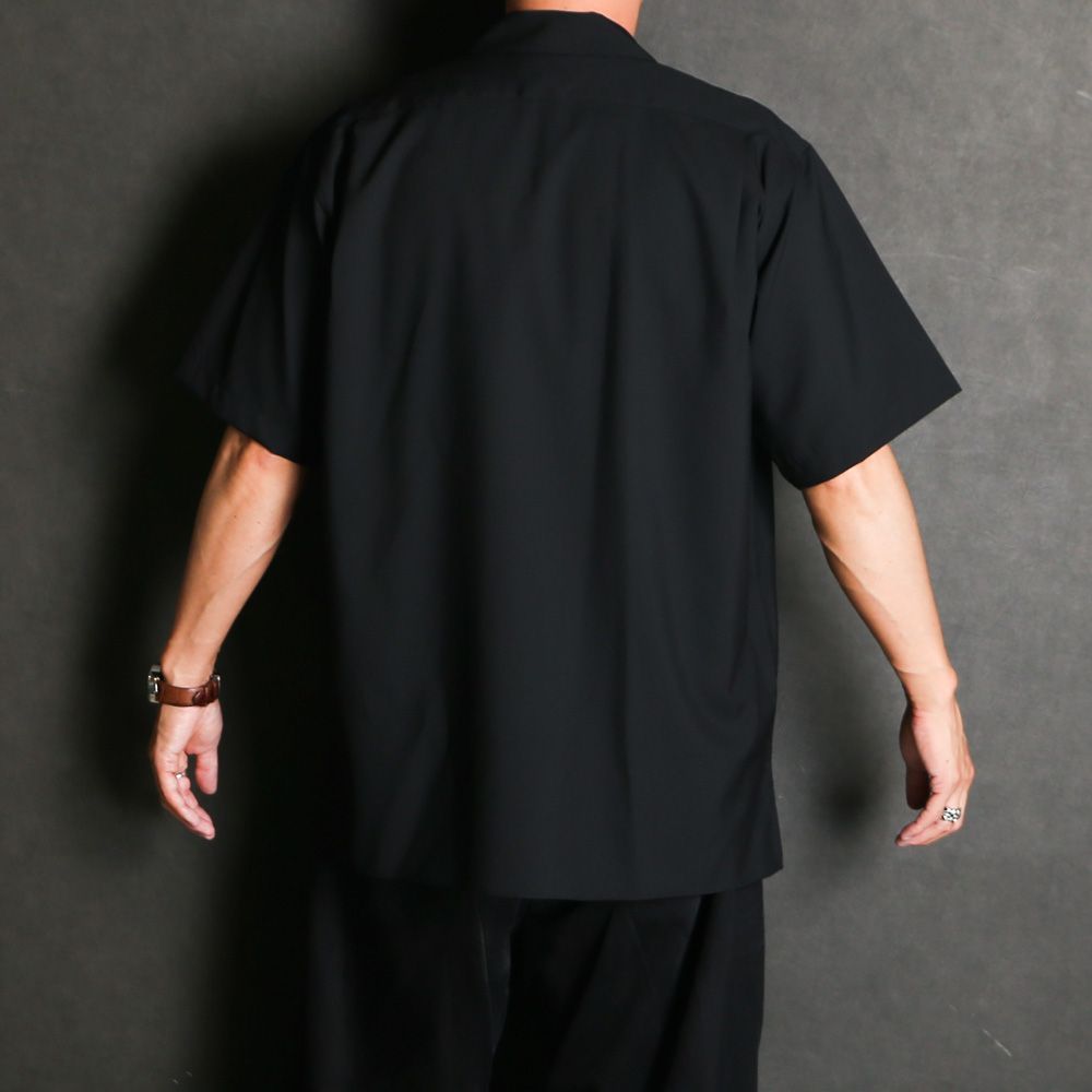 ITALIAN OPEN COLLAR S/S SHIRT - BLACK / オーガニックウール2/80トロピカル - イタリアンオープンカラーS/Sシャツ / A26B04SH03B