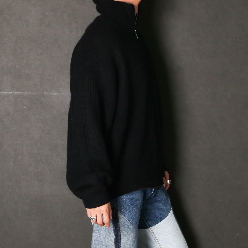 RACCON HALF ZIP KNIT - BLACK / ハーフジップニット / VTM-26-K-106