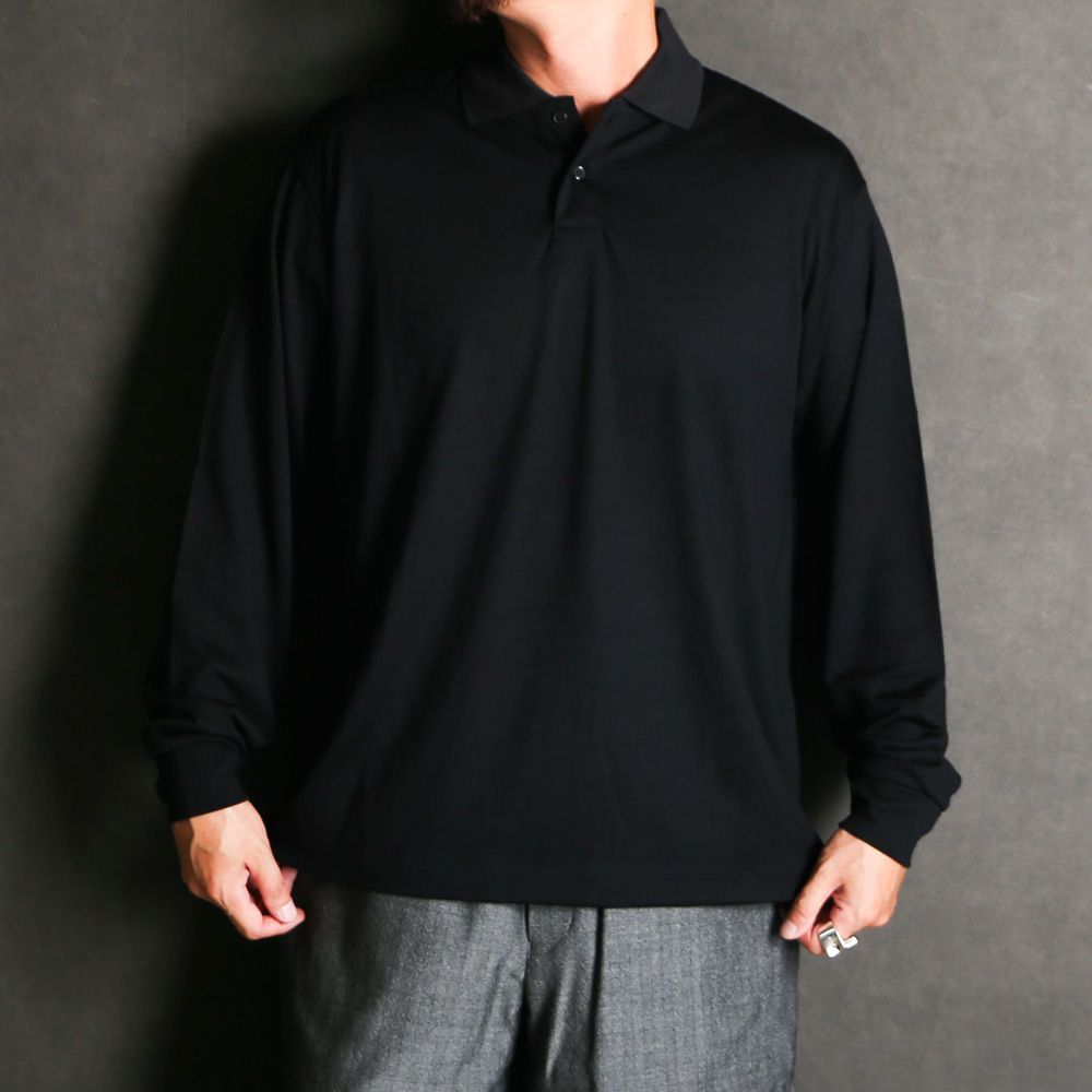 TWO BUTTON POLO L/S TEE - BLACK / ウォッシャブルウール天竺 - 2ボタンポロL/S Tee / M25C21CS03C