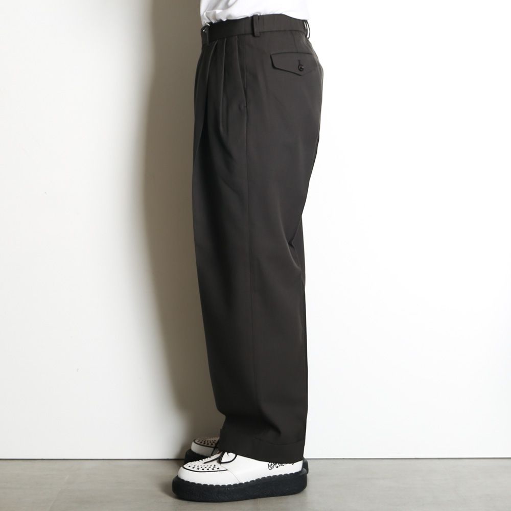 Double Pleated Semi Easy Trousers - Dark Sage / 3/60 オーガニックウールサバイバルクロス® - ダブルプリーテッドセミイージートラウザーズ / A26C07PT02C