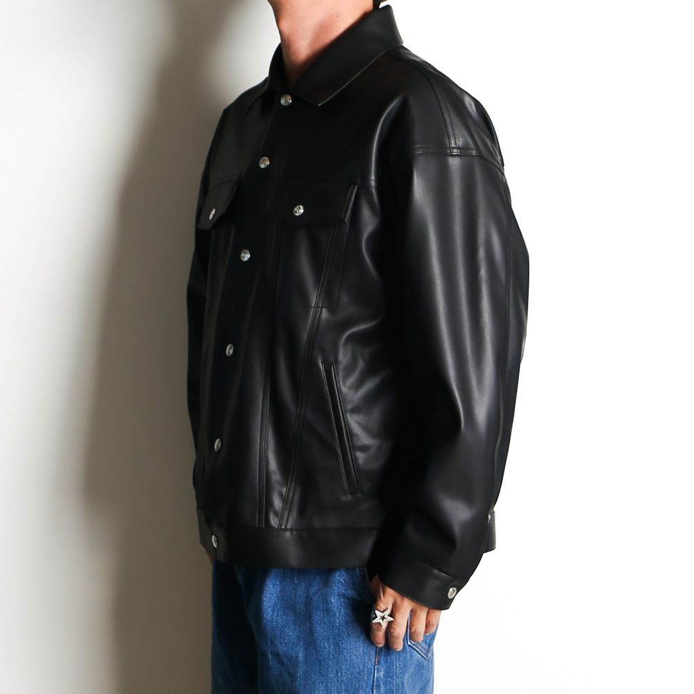 LEATHER OVER 3RD G - BLACK / エコレザージャケット / RC37-JK-006