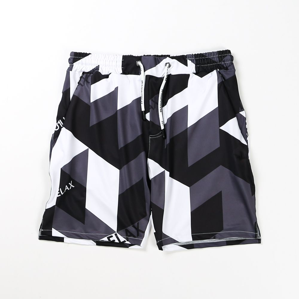 GEOMETRIC RASH GUARD SHORTS / 幾何学柄 ロゴ ラッシュガード ショートパンツ / USB-22046