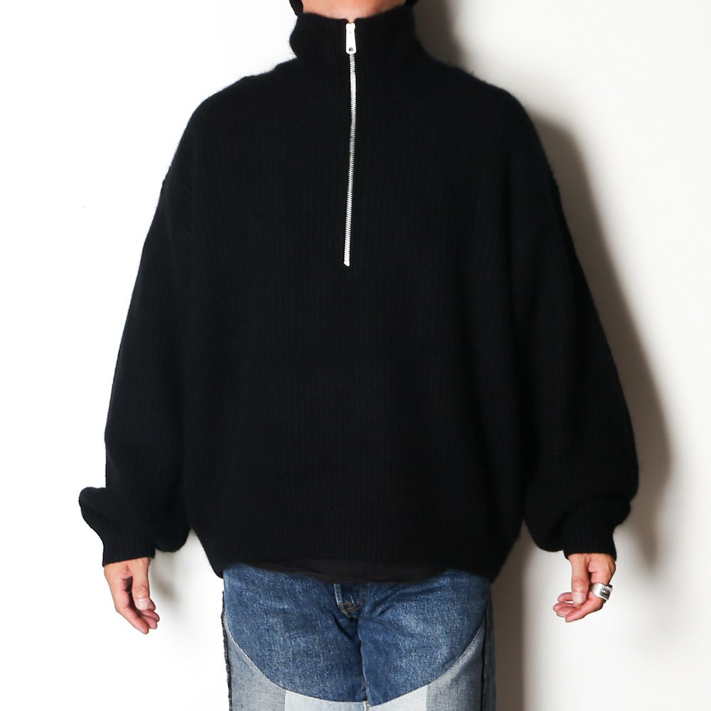 RACCON HALF ZIP KNIT - BLACK / ハーフジップニット / VTM-26-K-106