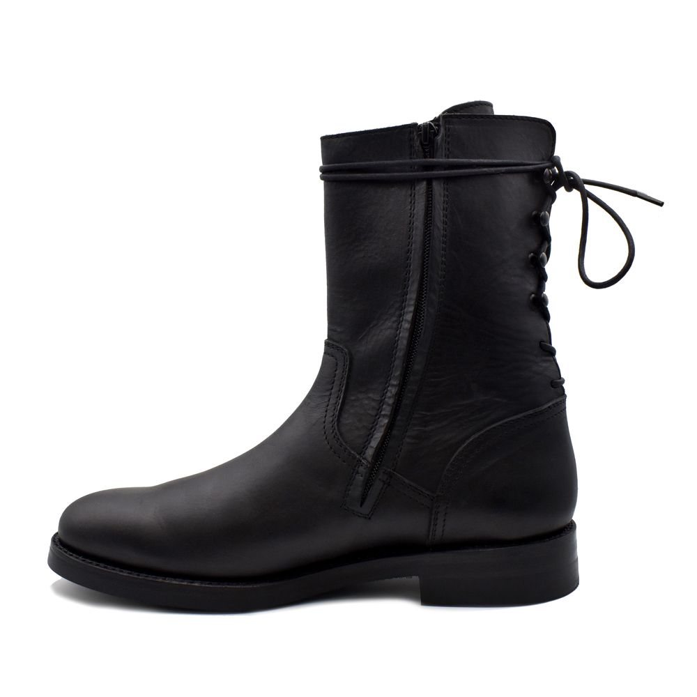 Leather Back Laceup Boots - BLK / MGK-008