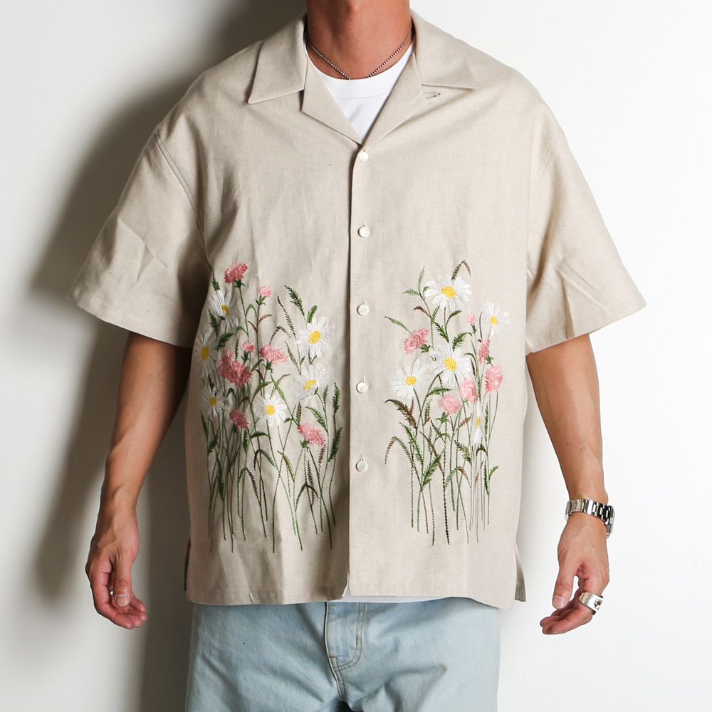 Aloha shirt - Flower garden embroidery / アロハシャツ - フラワー ガーデン エンブロイダリー / SN-571B