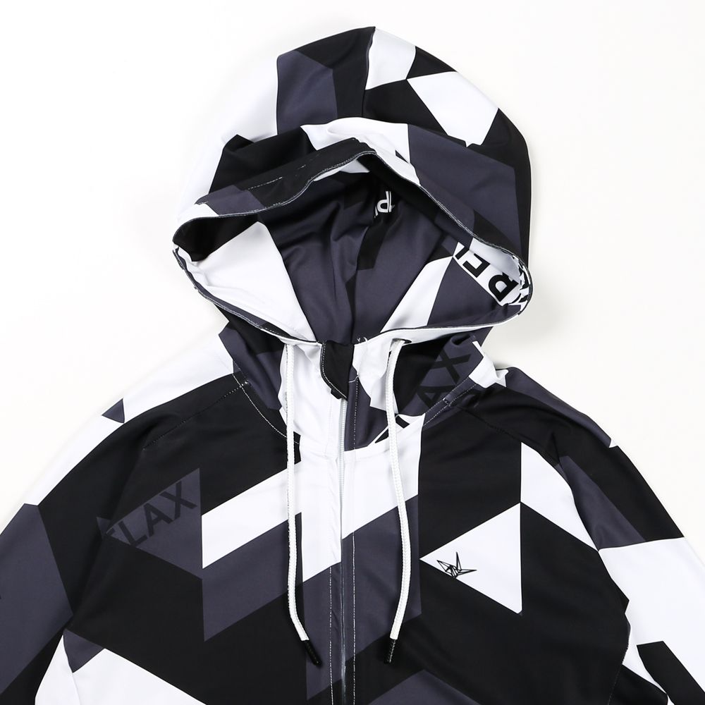 1PIU1UGUALE3 RELAX - GEOMETRIC RASH GUARD ZIP HOODIE / 幾何学柄 ロゴ ラッシュガード ジップ アップパーカー / USO-22046 | chemical conbination