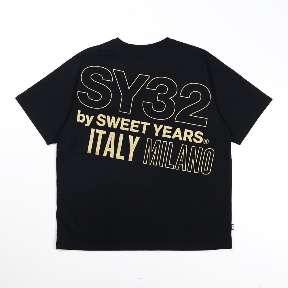 【ラスト1点-サイズS】BACK SLASH BIG LOGO TEE - BLACK × GOLD / グラフィックTシャツ / 14154J-W