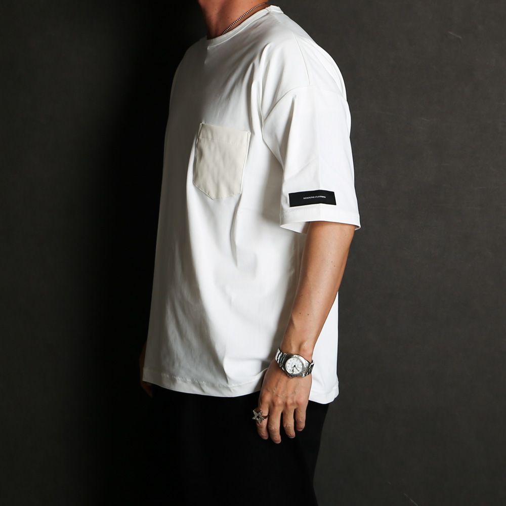 【ラスト1点-サイズ3】 leather pocket overnylon T - WHITE / エコレザーポケット ルーズTシャツ / RC35-T-005