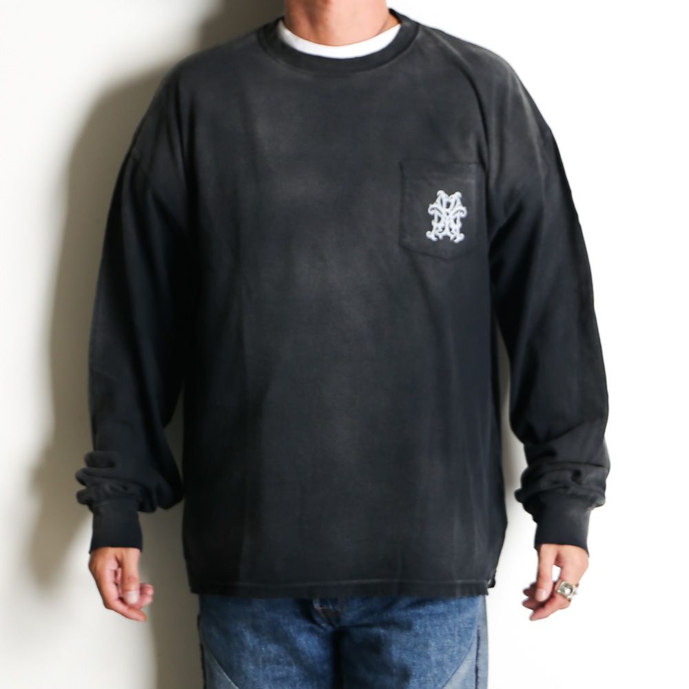 "Messenger Bird" Distressed Pocket L/S T-shirt - BLACK / グラフィック Tシャツ / G15LT086
