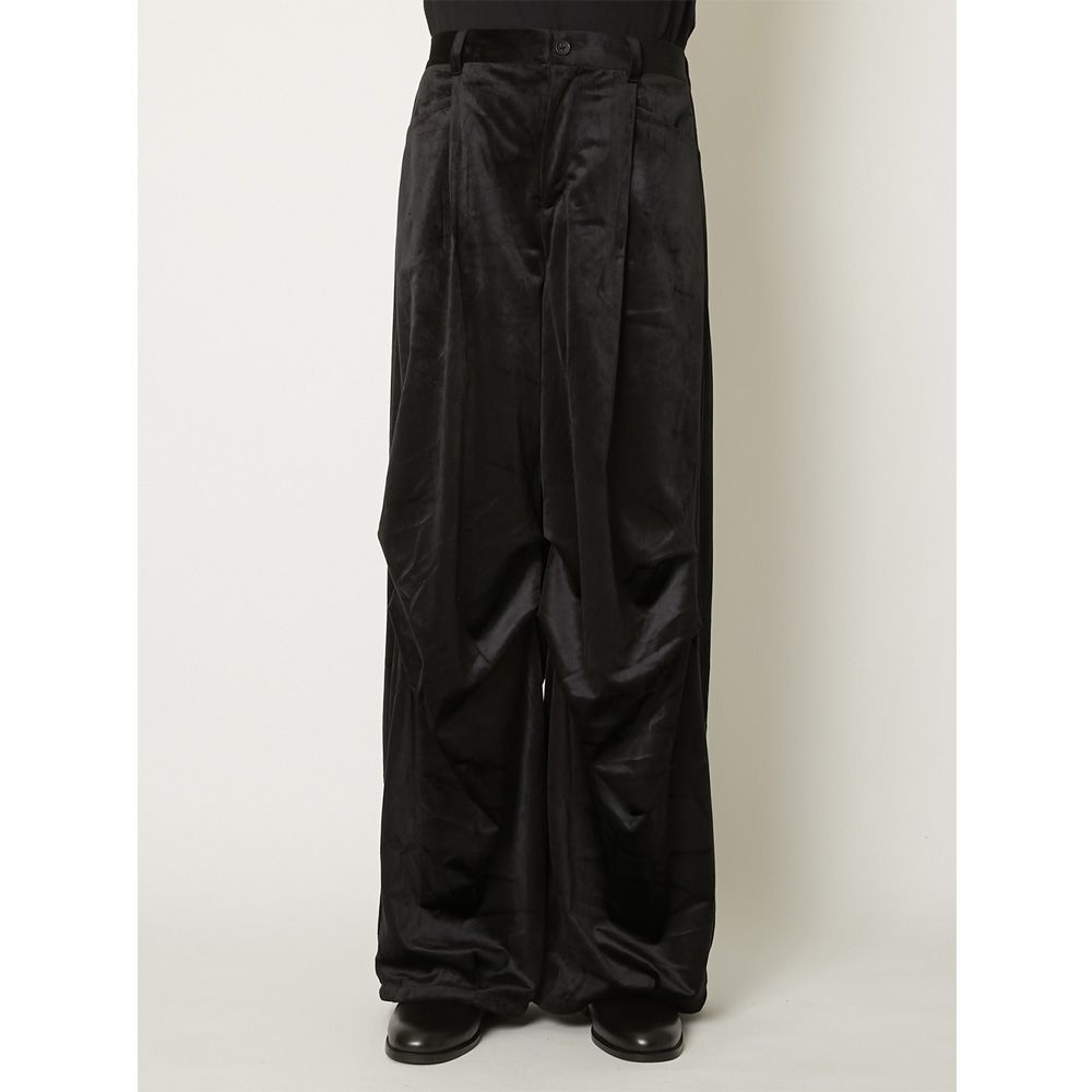 "Velvet" Draped Velvet Tuck Pants - Black / ベルベット タックパンツ / TA26AW-PT066