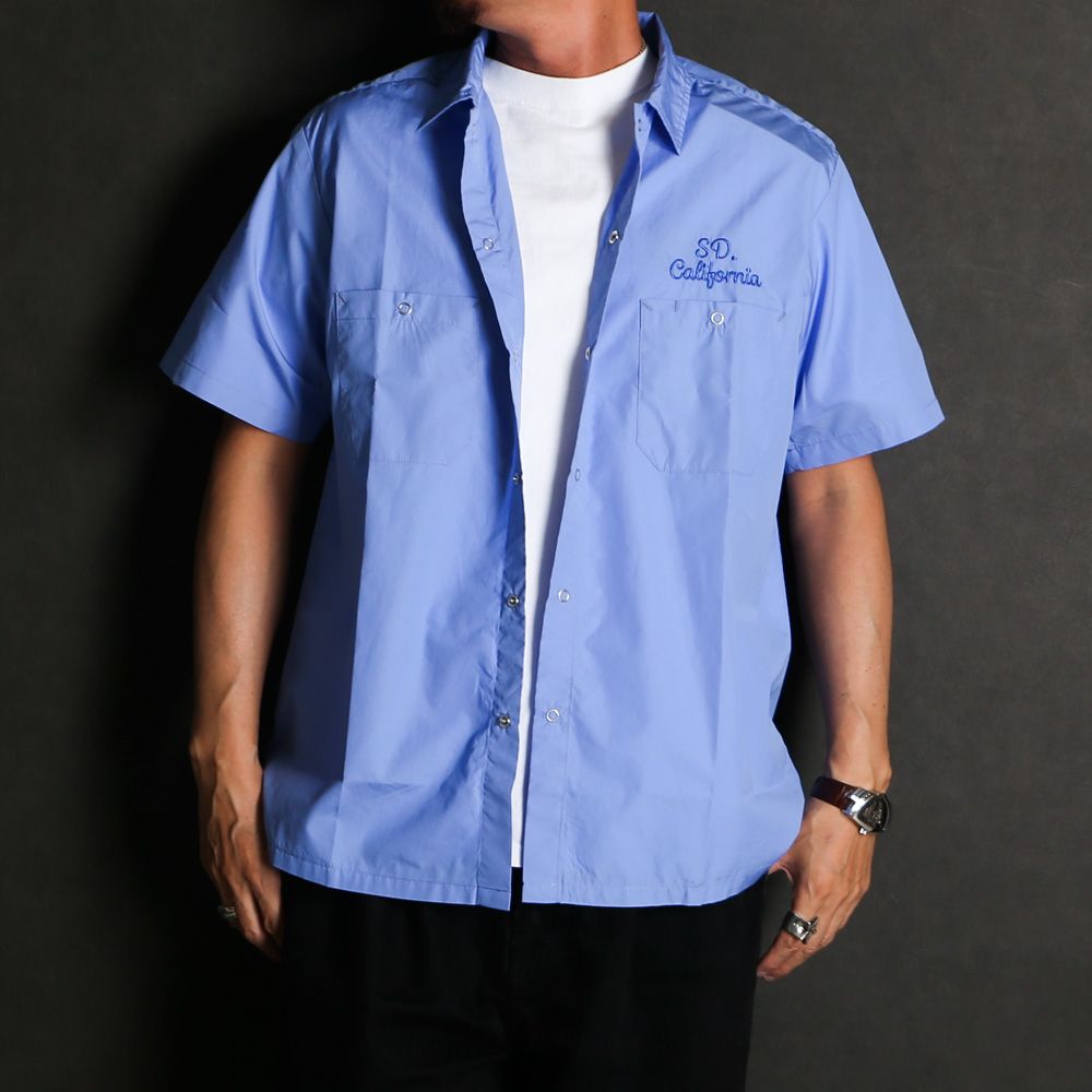 【ラスト1点-サイズL】 SD Dress Work Shirt SS - Blue / ワークシャツ / SHOSD220