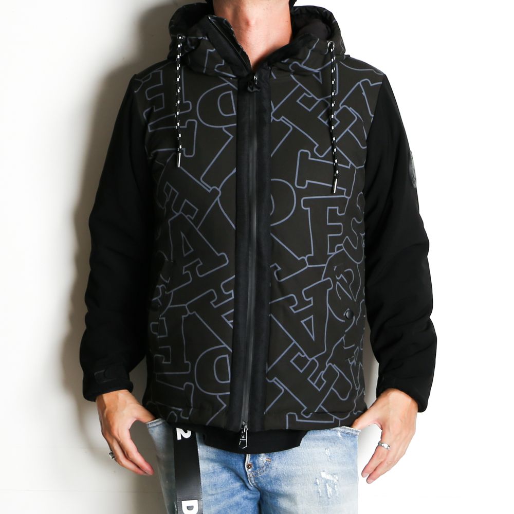 LETTERING SLEEVE SWITCH JACKET / ダイアゴナルロゴ ドッキング ダウンパーカー / USO-21044