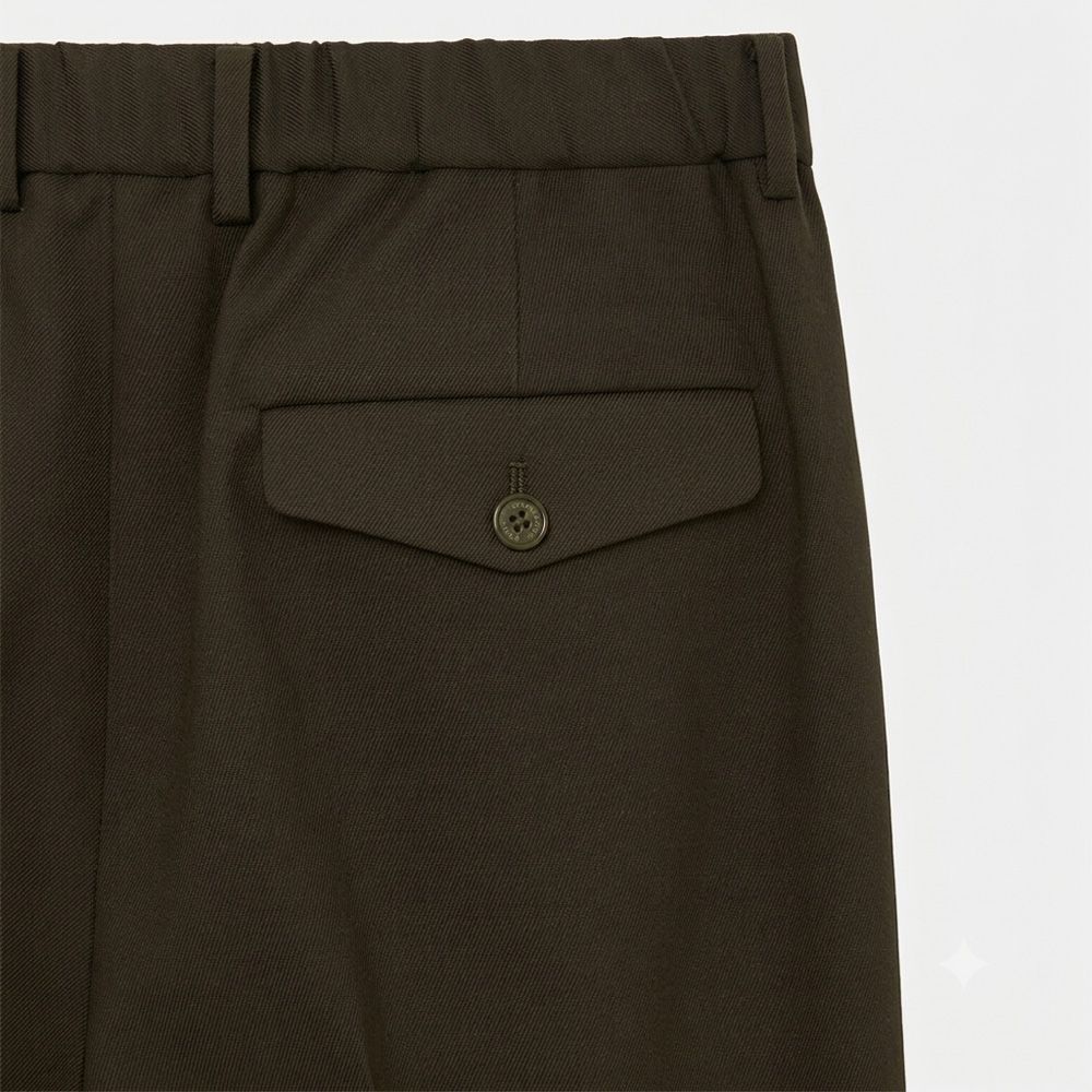 Double Pleated Semi Easy Trousers - Dark Sage / 3/60 オーガニックウールサバイバルクロス® - ダブルプリーテッドセミイージートラウザーズ / A26C07PT02C