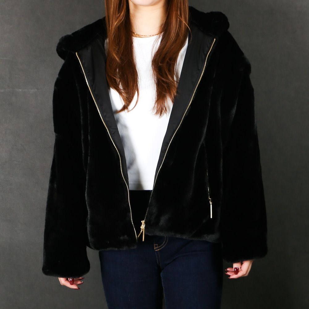 【レディース】 YUMOLA ユモラ - BLACK / エコファー フードブルゾン (フリース) / LJXA0039033588