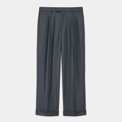 DOUBLE PLEATED WIDE TROUSERS - FOREST GRAY / オーガニックウール 2/80 フランネル - ダブルプリーテッドワイドトラウザーズ / A25C15PT02C