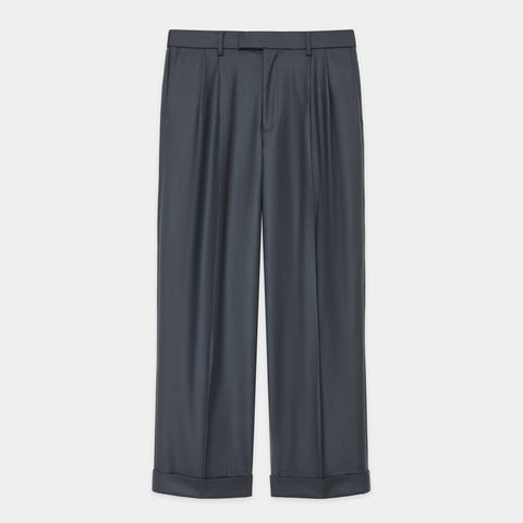 DOUBLE PLEATED WIDE TROUSERS - FOREST GRAY / オーガニックウール 2/80 フランネル - ダブルプリーテッドワイドトラウザーズ / A25C15PT02C