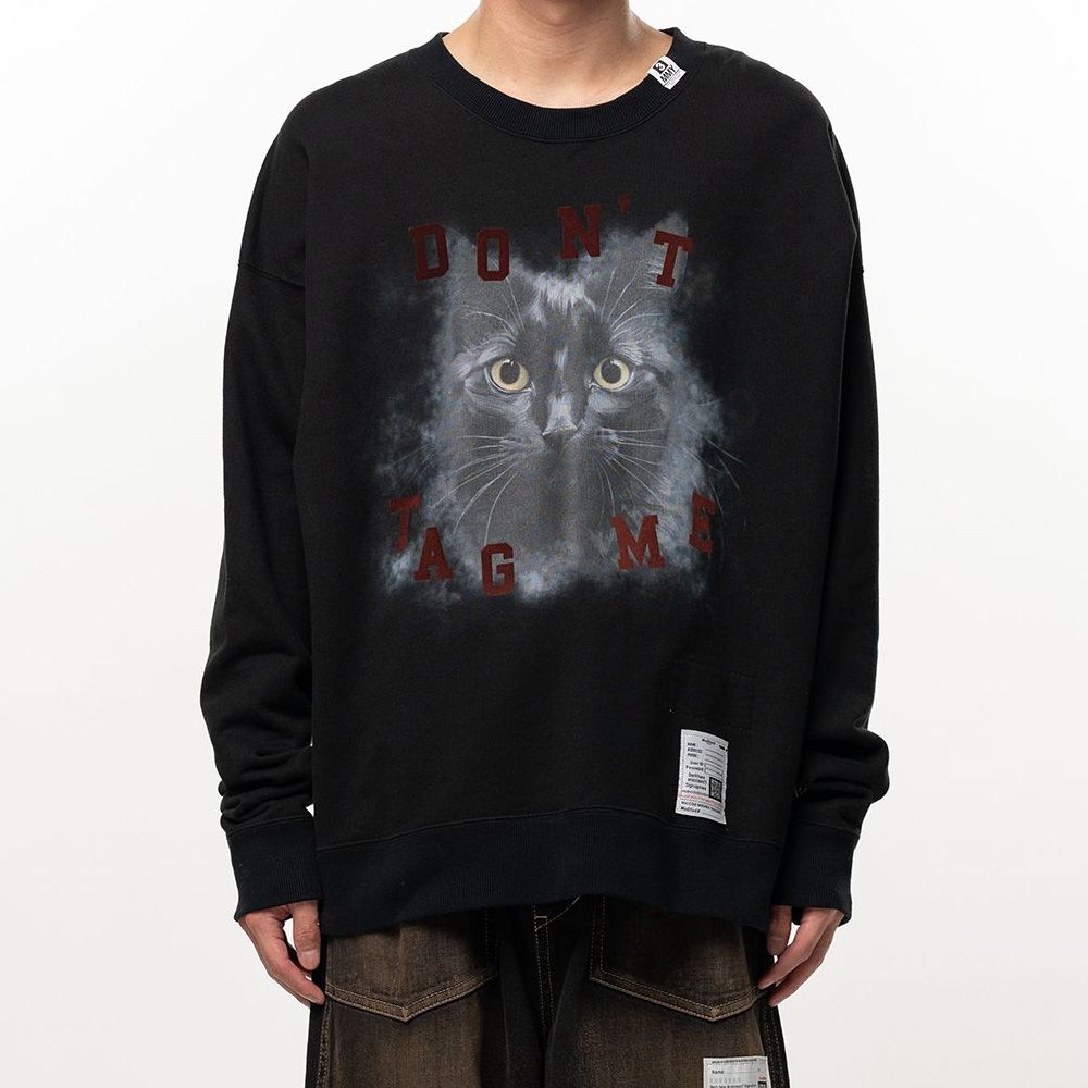 Cat Printed Sweatshirt - BLACK / キャット プリント スウェットシャツ / J17PO782