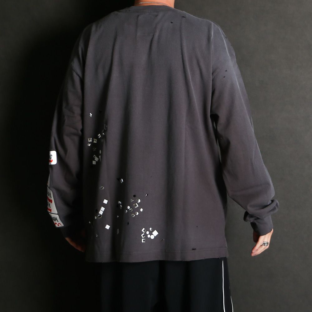 Embellished Sticker Long Sleeves Tee - BLACK / エンブリッシュド ステッカー ロングスリーブTシャツ / A16LT591