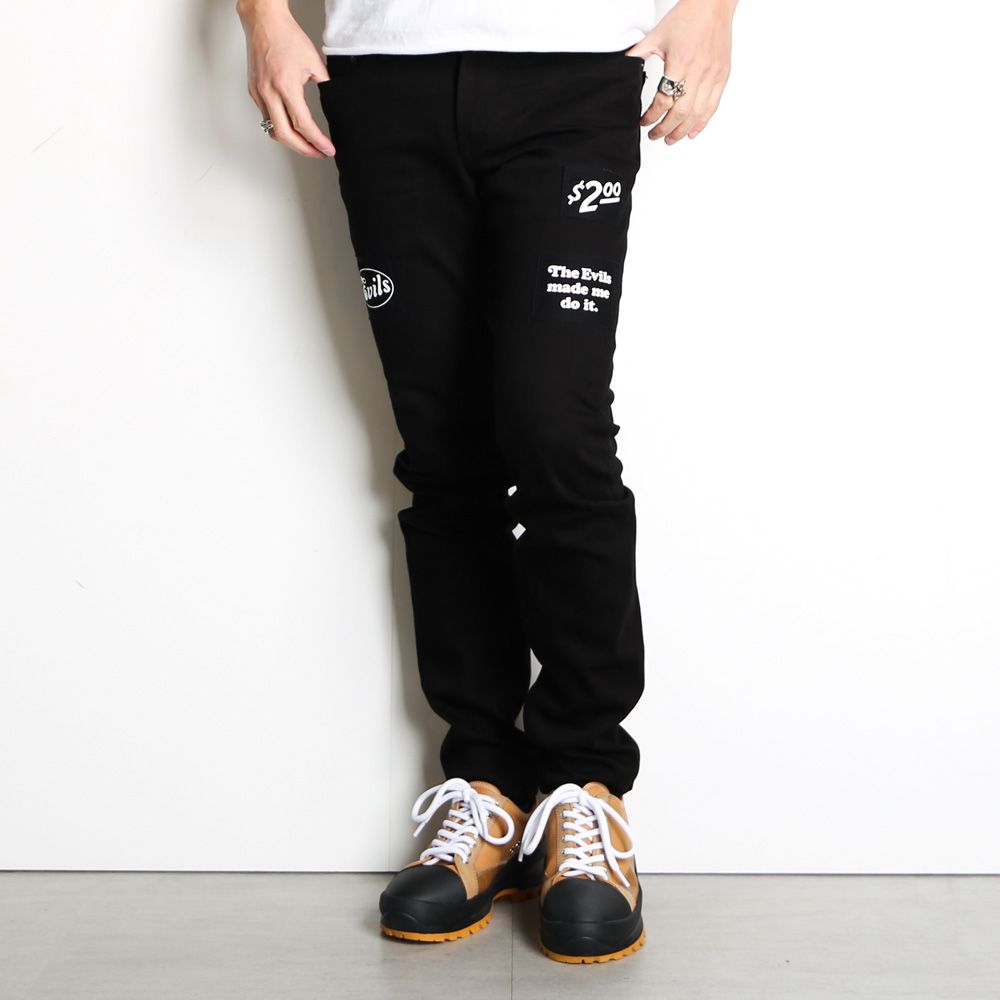 HYSTERIC GLAMOUR ヒステリックグラマー MINEDENIM マインデニム パッチ ストレッチ スキニー デニムパンツ HYSTERIC GLAMOUR×MINEDENIM F.Black STR 5pocket OWS 22AW ボトムス ジーンズ コラボ ブラック 黒 35 日本製 【メンズ】