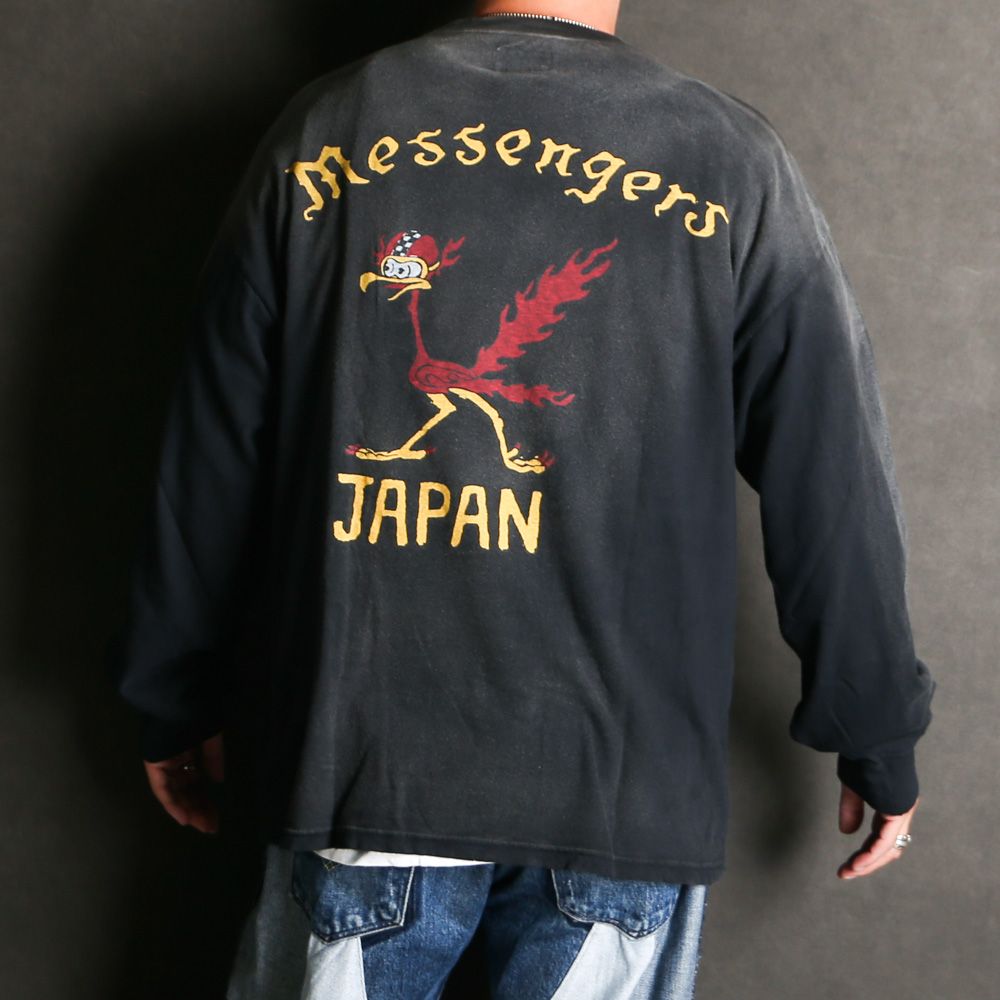 "Messenger Bird" Distressed Pocket L/S T-shirt - BLACK / グラフィック Tシャツ / G15LT086
