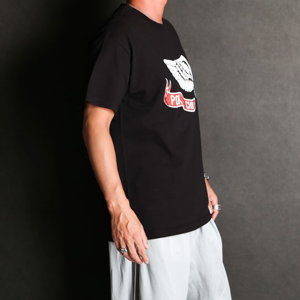 MASSES - × PORKCHOP / T-SHIRT FLYING WHEEL P - Black / T