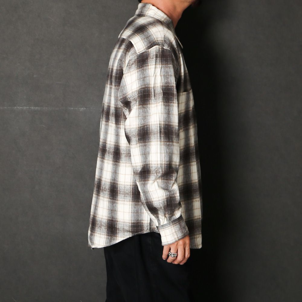Ombre Check Flannel Shirt - Natural × Brown / オンブレチェックフランネルシャツ / SN-628A