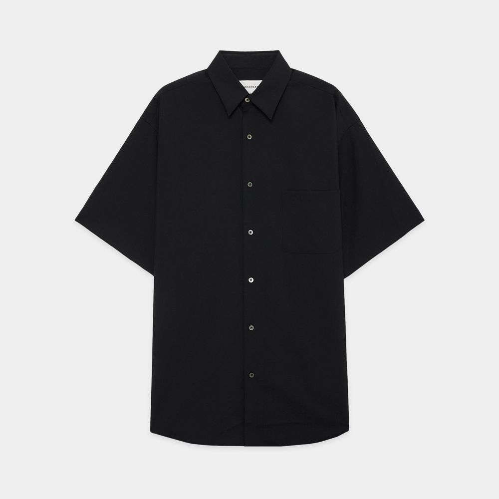 COMFORT FIT S/S SHIRT - BLACK / オーガニックウール2/80トロピカル - コンフォートフィットS/Sシャツ / A26B04SH01B (4月下旬入荷予定)