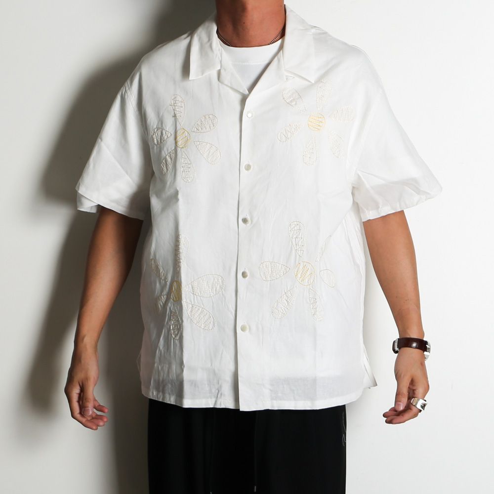 【ラスト1点-サイズS】 Aloha shirt - Big flowers embroidery / アロハシャツ - ビッグフラワーエンブロイダリー / SN-616A