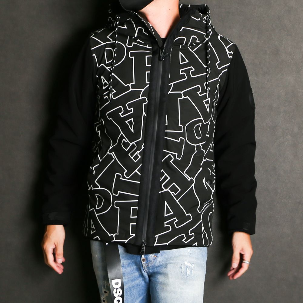 LETTERING SLEEVE SWITCH JACKET / ダイアゴナルロゴ ドッキング ダウンパーカー / USO-21044