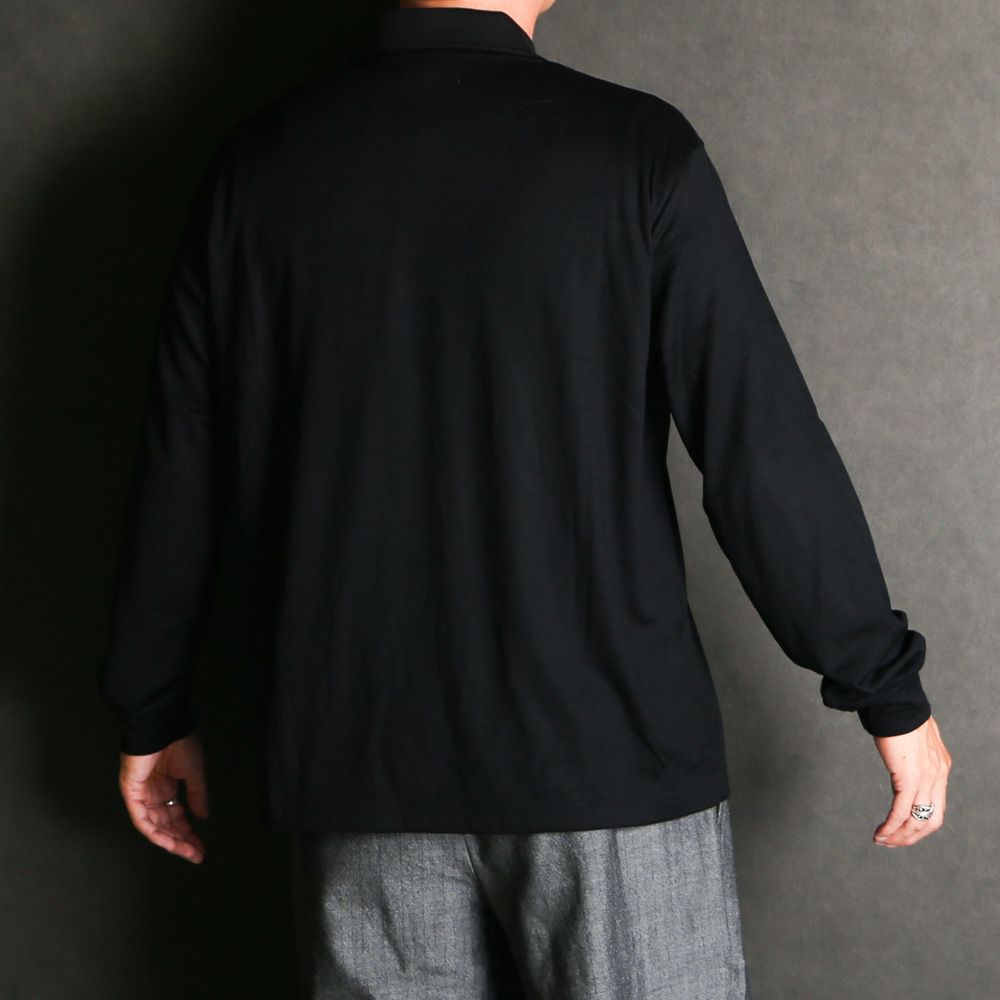 TWO BUTTON POLO L/S TEE - BLACK / ウォッシャブルウール天竺 - 2ボタンポロL/S Tee / M25C21CS03C